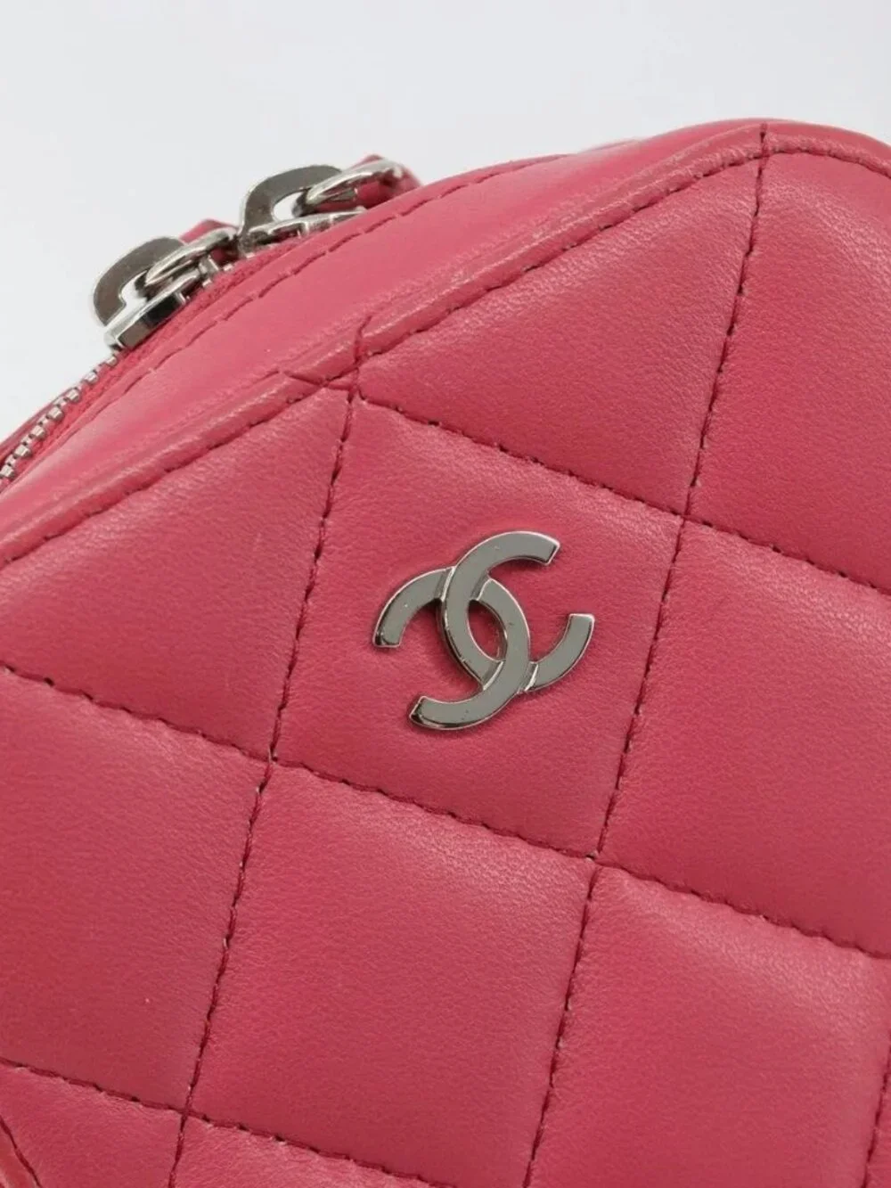 CHANEL Phone Pouch Lamb Skin Pink Silver CC Auth ka4502M